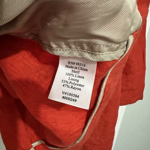 Coldwater Creek Jacket Open Front Jacket Orange Linen Blazer Size 16 New - Picture 8 of 9